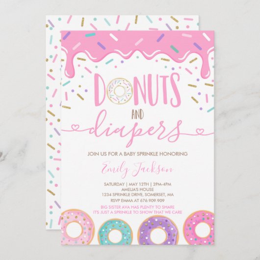 Donuts Et Diapeurs Invitation À Saupoudrer (Devant / Derrière)