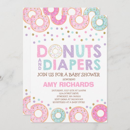 Donuts Et Diapeurs Invitation Baby shower (Devant / Derrière)