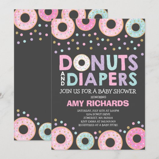 Donuts Et Diapeurs Invitation Baby shower (Devant / Derrière)