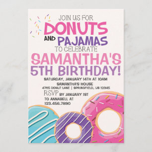 Donuts et pyjamas Invitation d'anniversaire   12,7