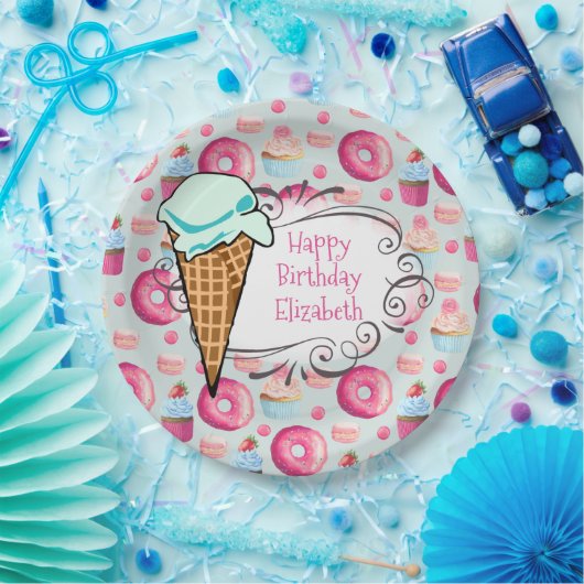 Donuts Macarons Cupcake Ice Cream Aangepaste Verja Papieren Bordje (Feest)