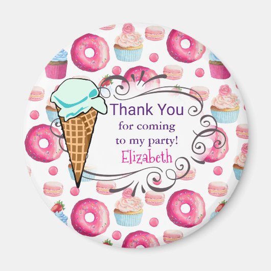 Donuts macarons en cupcake partij dank u aangepast magneet (Voorkant)