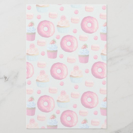 Donuts macarons en cupcake patroon briefpapier (Voorkant)