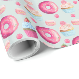 Donuts Macarons en Cupcake Patroon in Waterverf Cadeaupapier