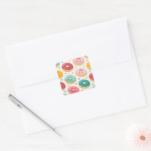 Donuts Pattern Vierkante Sticker (Envelop)