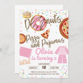 Donuts, pizza en pyjama's, moepover-uitnodiging. kaart (Voorkant / Achterkant)