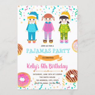 Donuts pyjama invitation fête d'anniversaire