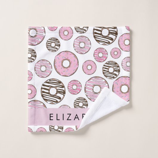 Donuts Roses, Donuts Blancs, Sprinkings, Votre Nom (Gant de toilette)