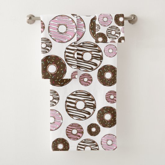 Donuts, roze donuts, bruine donuts bad handdoek (Insitu)