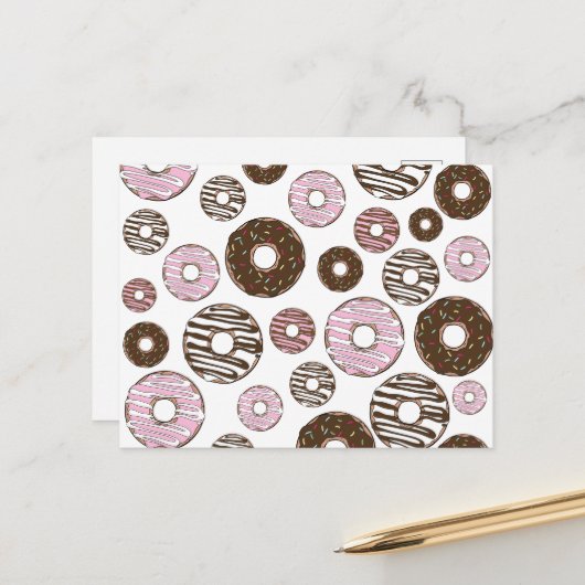 Donuts, roze donuts, bruine donuts briefkaart (Voorkant / Achterkant in situ)