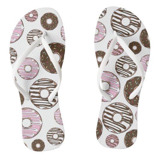 Donuts, roze donuts, bruine donuts teenslippers (Voetbed)