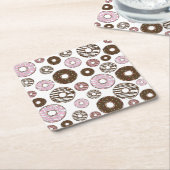 Donuts, roze donuts, bruine donuts vierkante kartonnen onderzetter (Schuin)