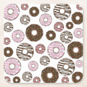 Donuts, roze donuts, bruine donuts vierkante kartonnen onderzetter (Voorkant)