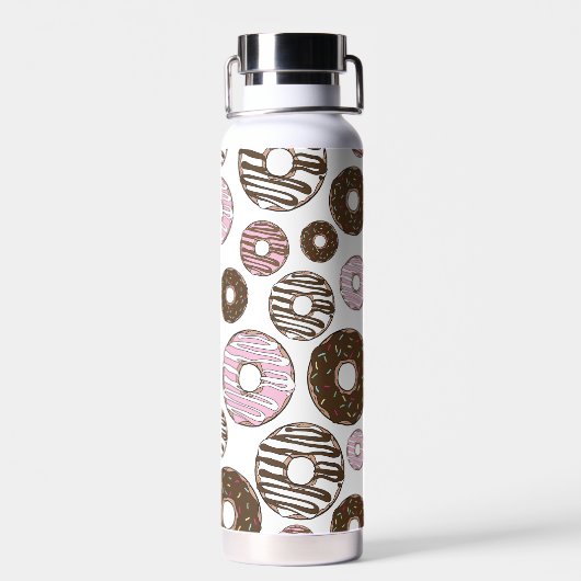 Donuts, roze donuts, bruine donuts waterfles (Achterkant)