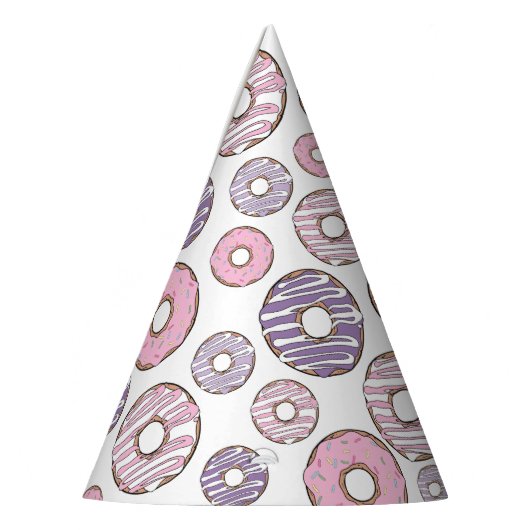 Donuts, roze donuts, Paarse donuts Feesthoedjes (Links)