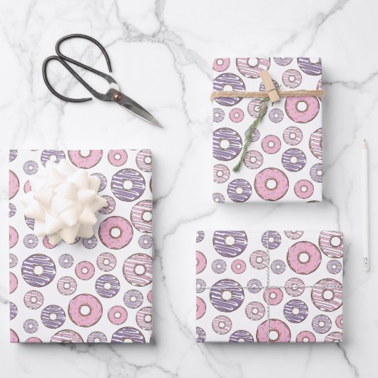 Donuts, roze donuts, Paarse donuts Inpakpapier Vel (Voorkant)