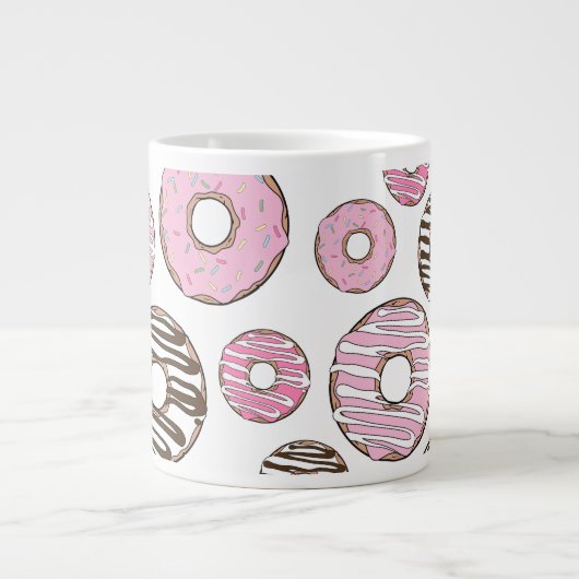 Donuts, roze donuts, witte donuts extra grote beker (Voorkant)