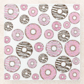 Donuts, roze donuts, witte donuts glazen onderzetter (Voorkant)