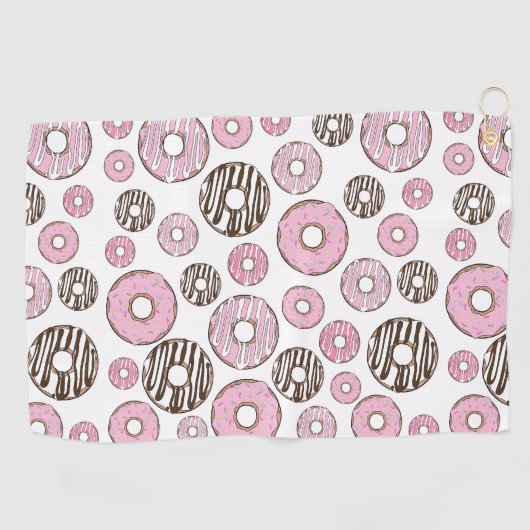 Donuts, roze donuts, witte donuts golfhanddoek (Horizontaal)