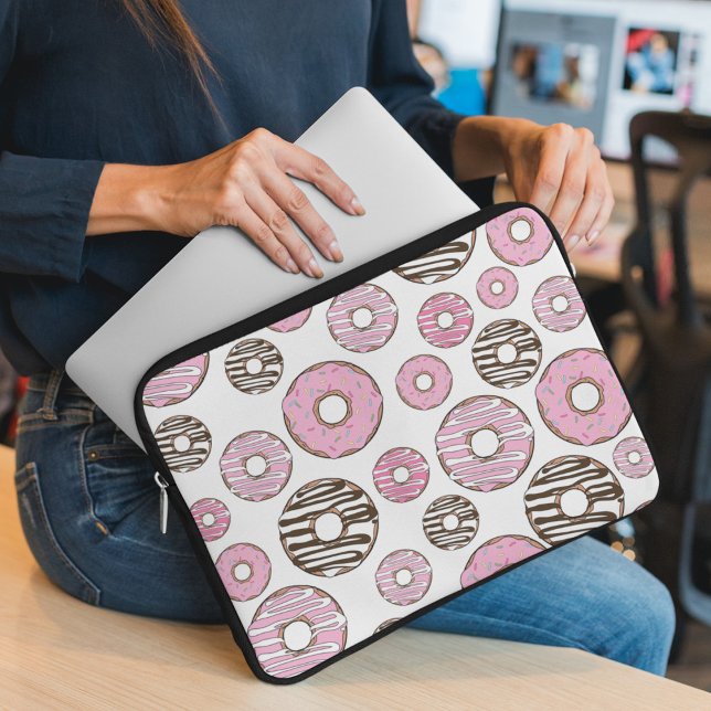 Donuts, roze donuts, witte donuts laptop sleeve (Creator heeft geüpload)