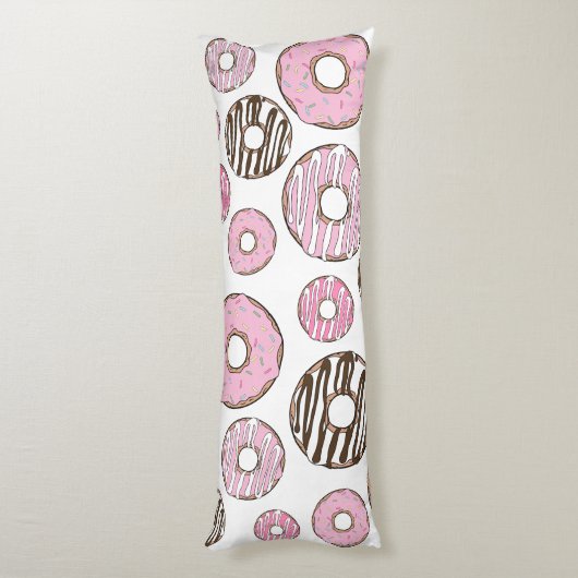 Donuts, roze donuts, witte donuts lichaamskussen (Achterkant (Verticaal))