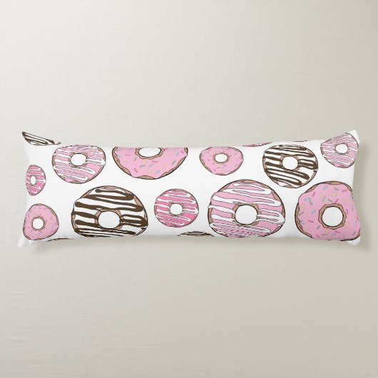 Donuts, roze donuts, witte donuts lichaamskussen (Voorkant)