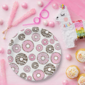 Donuts, roze donuts, witte donuts papieren bordje (Feest)