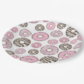 Donuts, roze donuts, witte donuts papieren bordje (Gekanteld)