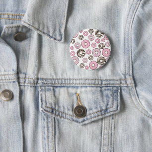 Donuts, roze donuts, witte donuts ronde button 5,7 cm