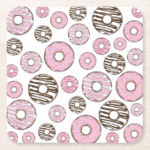 Donuts, roze donuts, witte donuts vierkante kartonnen onderzetter (Voorkant)