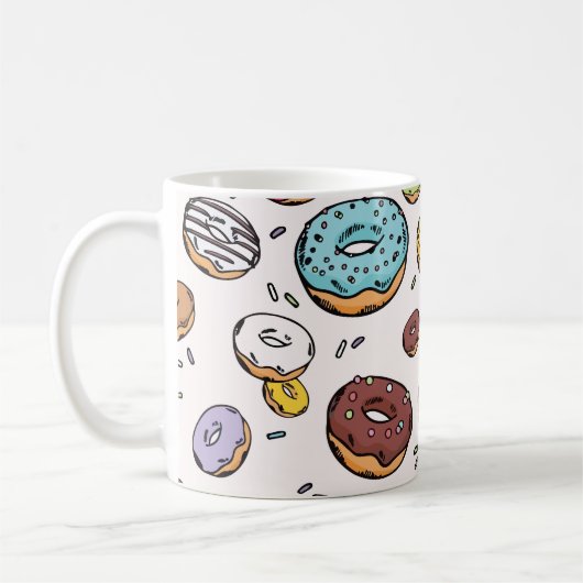 Donuts seamless pattern koffiemok (Links)