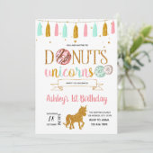 Donuts unicorn party-uitnodiging kaart (Staand voorkant)