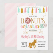 Donuts unicorn party-uitnodiging kaart (Voorkant / Achterkant)