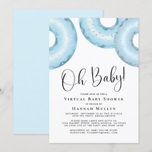 Donuts Virtual Baby shower Blue Invitation Kaart
