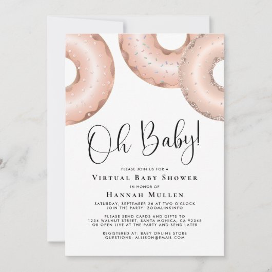 Donuts Virtual Baby shower Rose Gold Invitation (Devant)