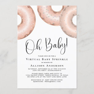Donuts Virtual Baby Sprinkle Roos Gold Invitation Kaart