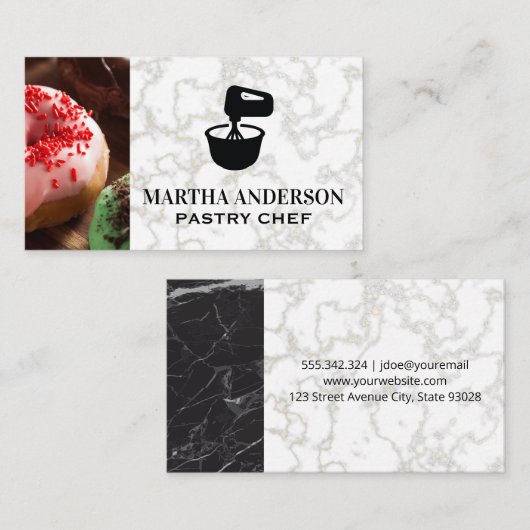 Donuts | Wit Goud Marmer | Mengkom Visitekaartje (Voorkant / Achterkant)