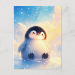 Donzige Baby Pinguïn in Gouden Sneeuw Briefkaart