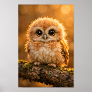 Donzige Babyuil op Tak Bos Natuur Nursery Poster