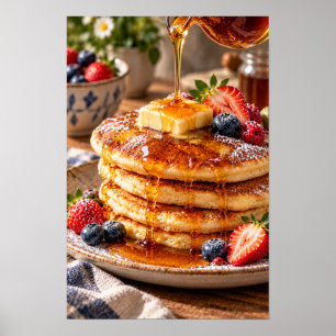 Donzige pannenkoeken met verse bessen en gouden st poster