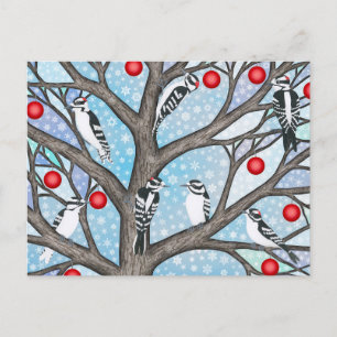 donzige spechten in de gebrandschilderde glazen bo feestdagenkaart