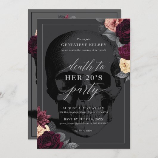 Dood aan je partijuitnodiging met bloemen kaart (Voorkant / Achterkant)