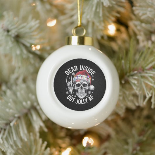 Dood binnen maar vrolijk AF kerstcadeau skelet Keramische Bal Ornament (Boom)