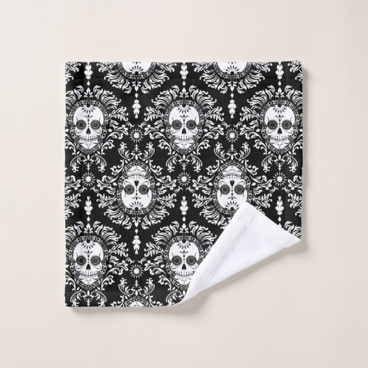 Dood Damask Black & White Sugar Skull Bath Set Bad Handdoek (Wasdoekje)