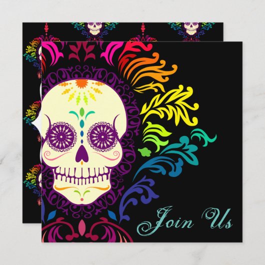 Dood Damask Rainbow Sugar Skull Kaart (Voorkant / Achterkant)