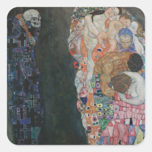 Dood en leven door Gustav Klimt  Art Nouveau Vierkante Sticker