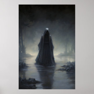 Dood Grim Reaper Water Donkere Academics, Antiek Poster