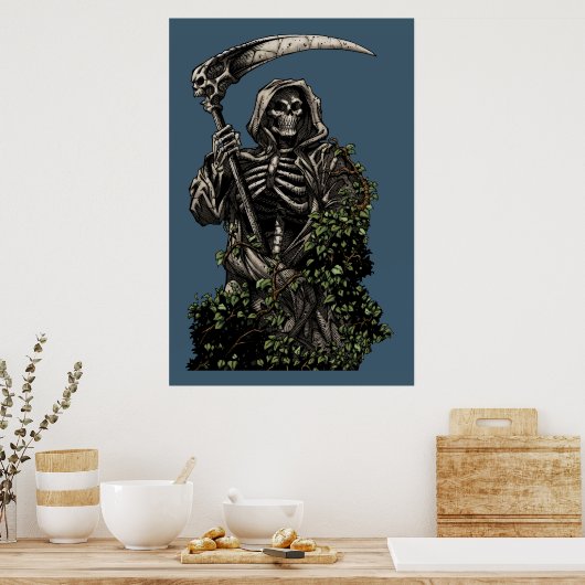 Dood - Kwaad Skeleton Grim Reaper met Scythe Poster (Keuken)