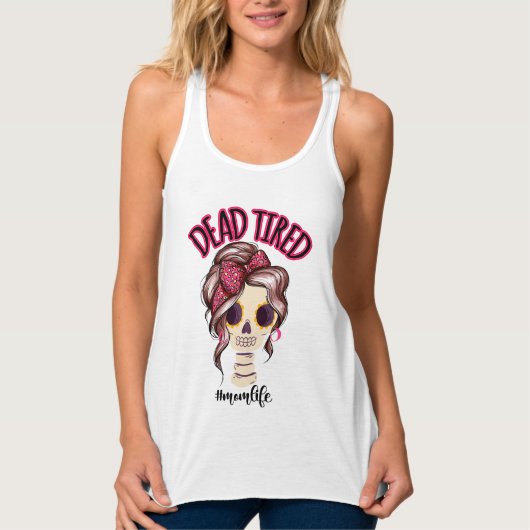 Dood moe mam leven skelet messy bun bandana tanktop (Voorkant)