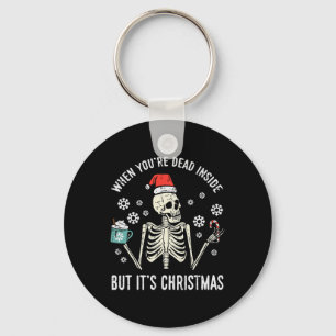 Dood van binnen maar het is kerstskelet koffie Ker Sleutelhanger